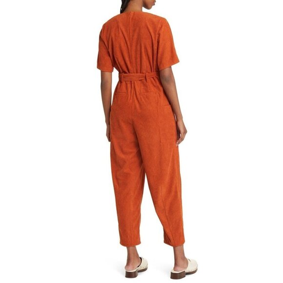 Du Paradis Womens Size Small Rust Orange Belted Corduroy Jumpsuit New Fall New - Picture 2 of 13